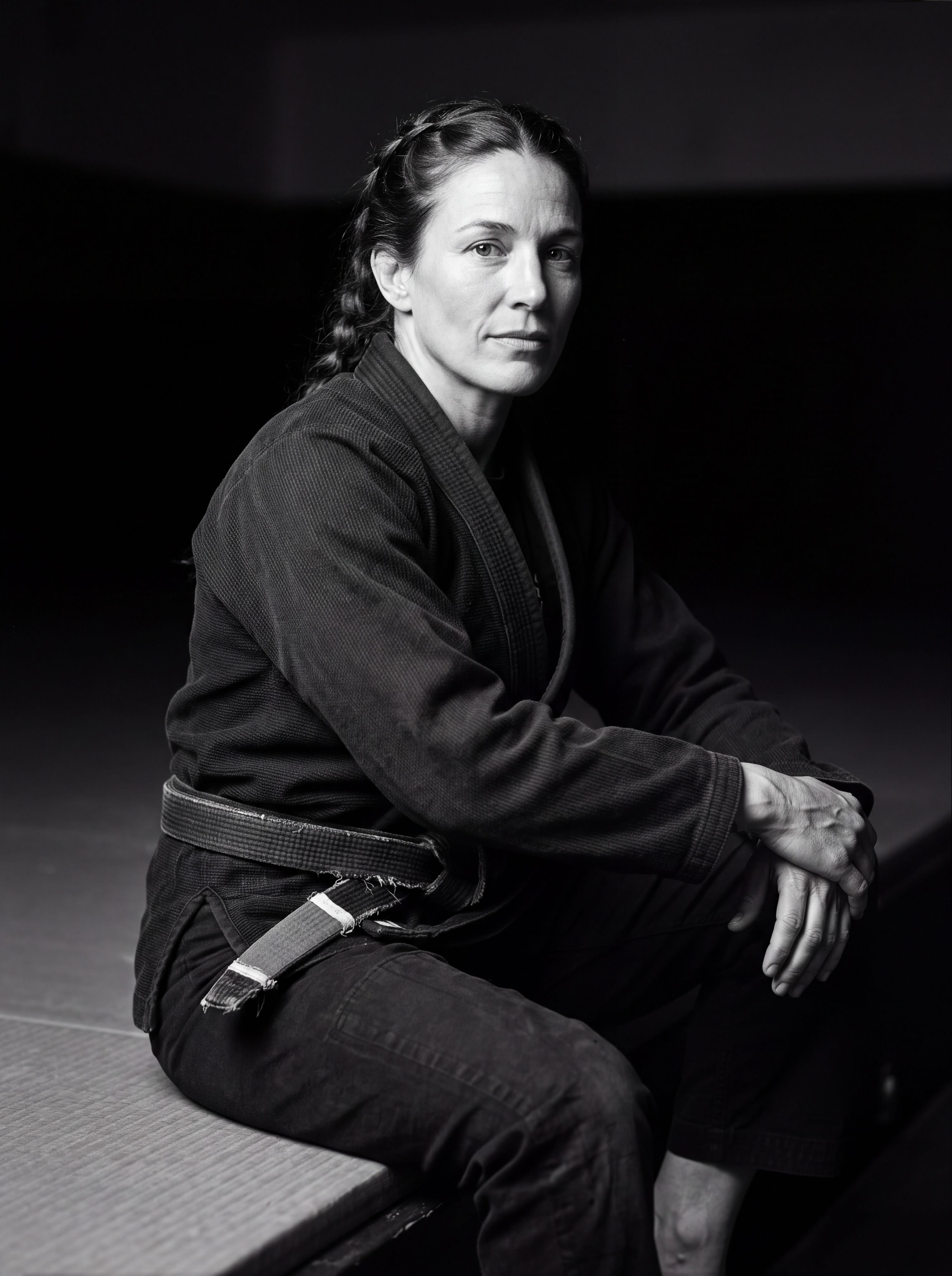 Portrait en noir et blanc d'une ceinture noire de jiu-jitsu brésilien